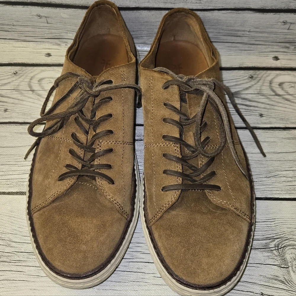 FRYE Men's Size 9.5 Loafers Brown Suede Lace Up Low Top Casual Shoes